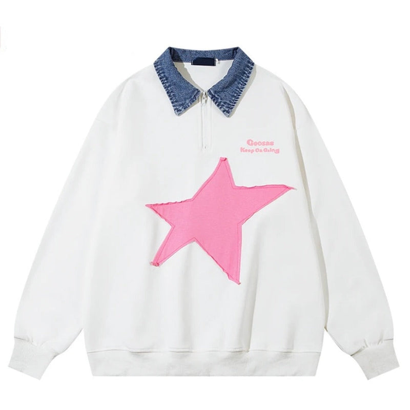 STAR PRINT POLO UNISEX HOODIE