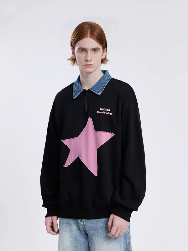 STAR PRINT POLO UNISEX HOODIE