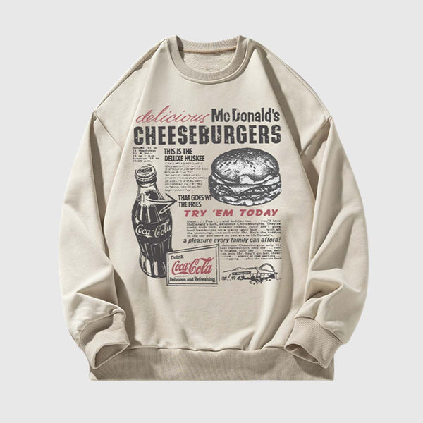 Vintage Hızlı Gıda Grafikli Sweatshirt