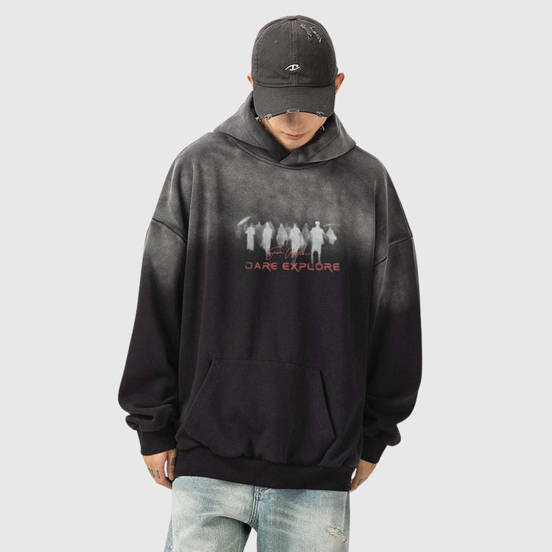 Silüet Harf Baskılı Kapşonlu Sweatshirt