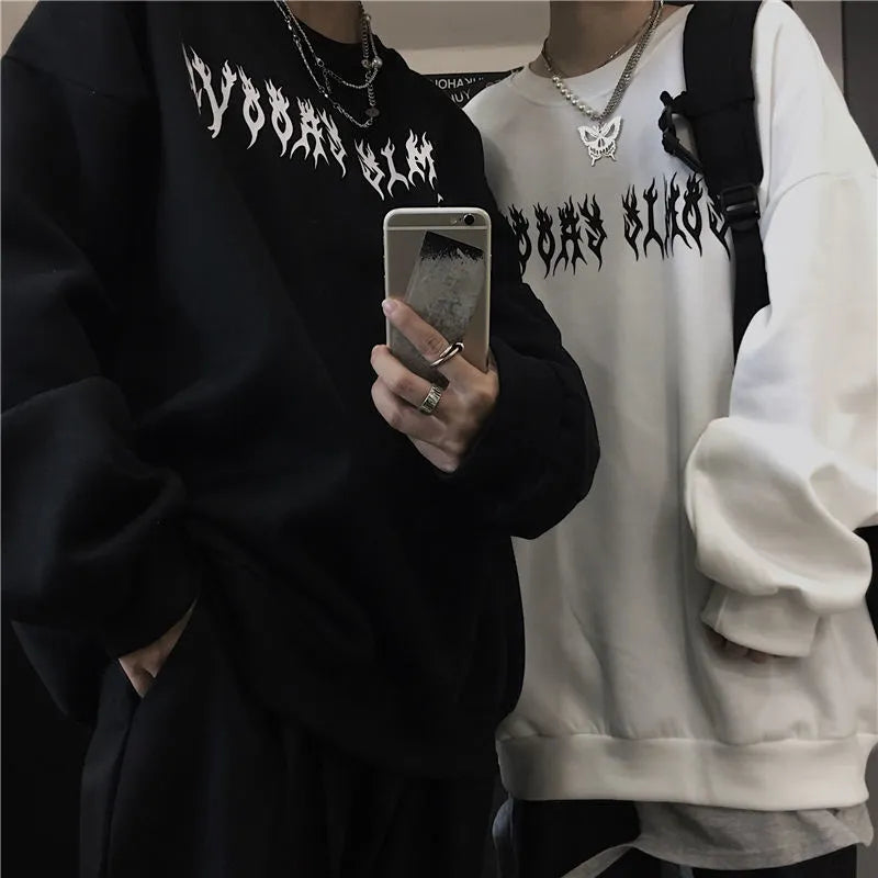 Sonbahar Punk Siyah Tişörtü Gotik Grunge Büyük Boy Hoodie