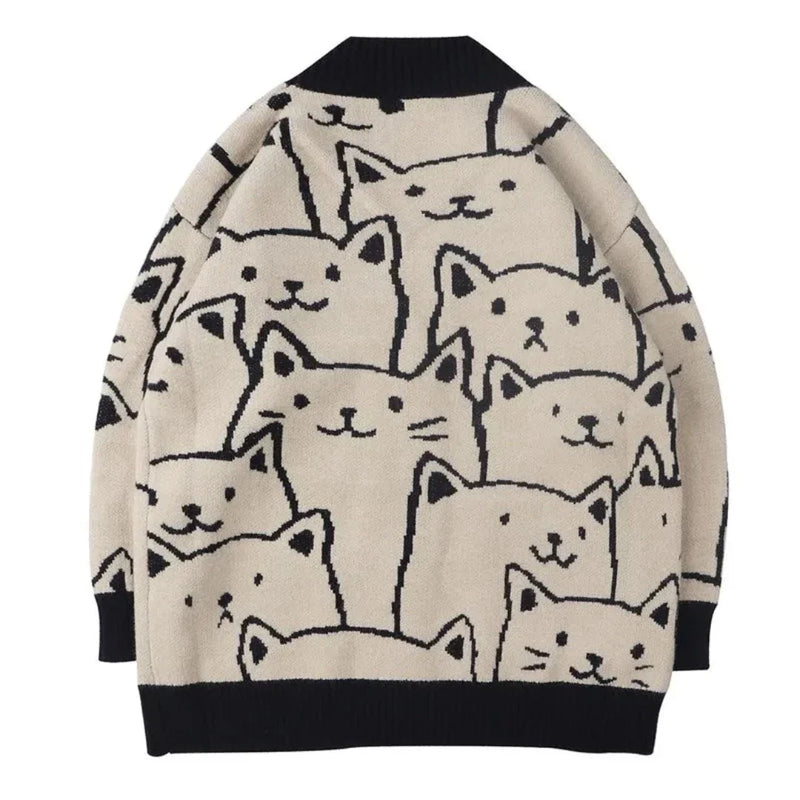 CARTOON CAT PRINT CARDIGAN