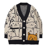 CARTOON CAT PRINT CARDIGAN