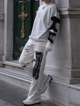 The Supermade Graffiti Print White Straight Jeans -1184