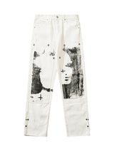 The Supermade Graffiti Print White Straight Jeans -1184