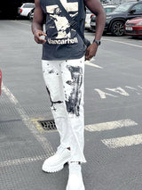 The Supermade Graffiti Print White Straight Jeans -1184