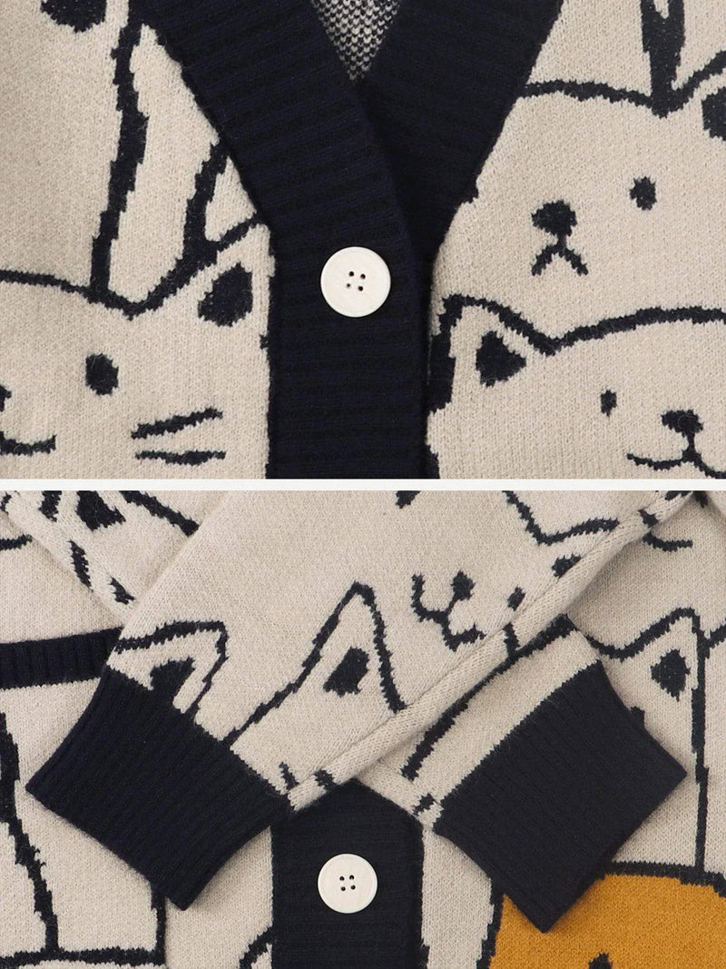 CARTOON CAT PRINT CARDIGAN